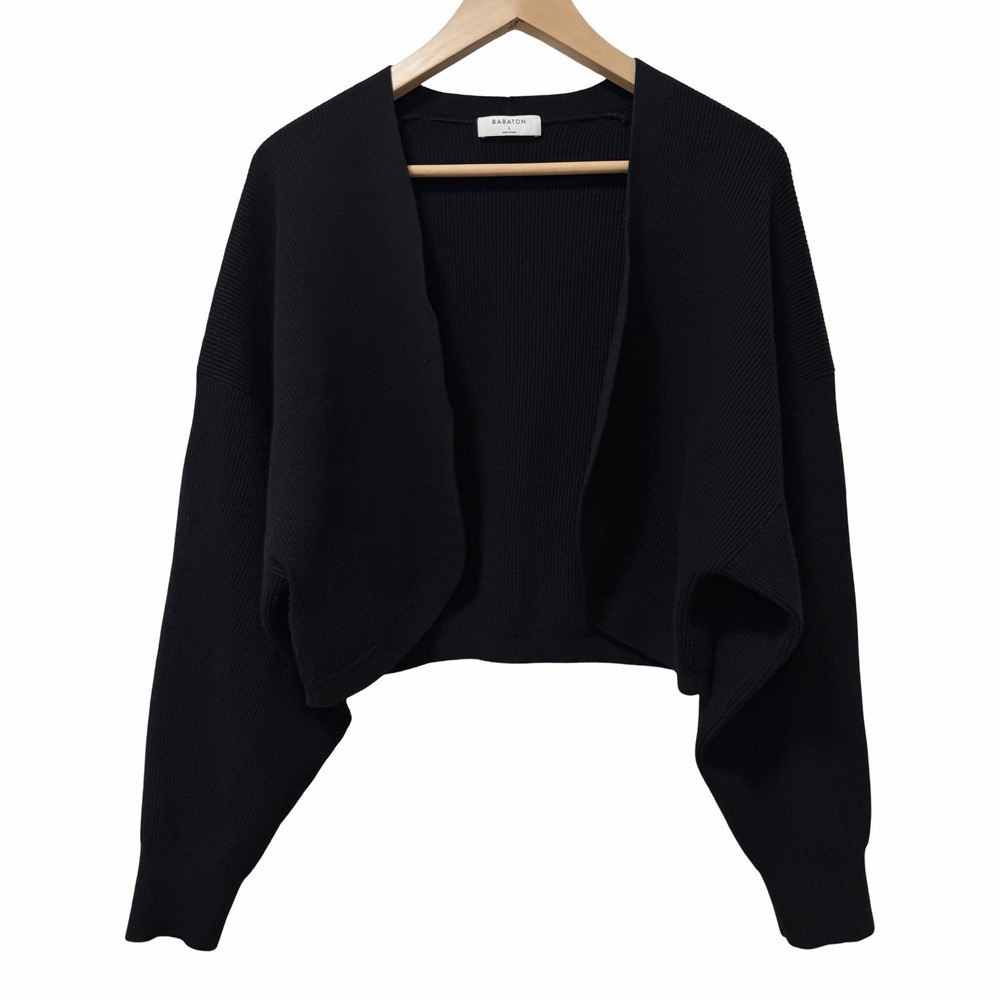 Babaton Decision Relaxed Knit Open Front Cardigan Shrug Size L Black Wonder Yarn